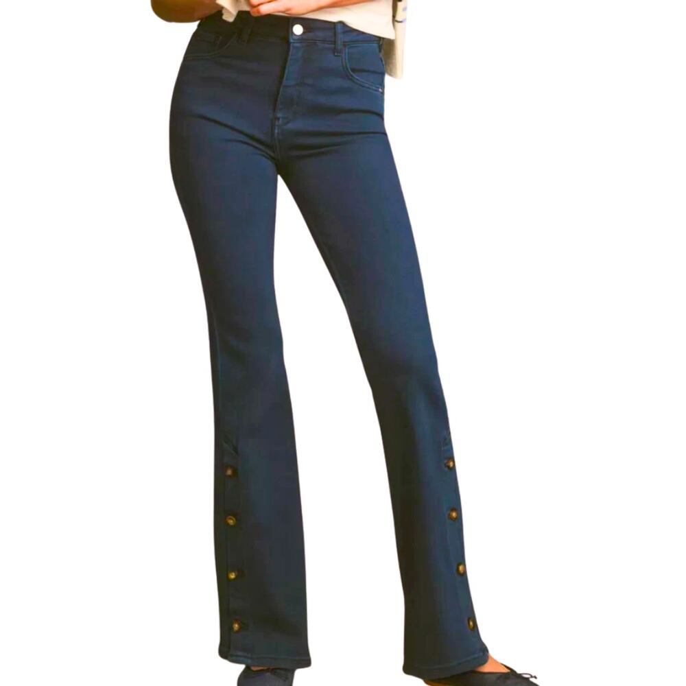 Pilcro High Rise Bootcut Jeans Button Accent Medium Wash Blue Flared Leg Sz 28